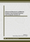 Image for Advanced Research on Material Science, Environment Science and Computer Science III