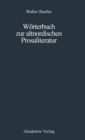 Image for Worterbuch Zur Altnordischen Prosaliteratur