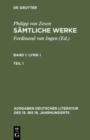 Image for S?mtliche Werke. Bd 1 : Lyrik I. Bd 1/Tl 1