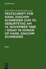 Image for Festschrift Fur Hans Joachim Schneider Zum 70. Geburtstag Am 14. November 1998 / Essay in Honor of Hans Joachim Schneider