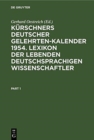 Image for Kurschners Deutscher Gelehrten-Kalender 1954. Lexikon Der Lebenden Deutschsprachigen Wissenschaftler