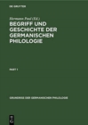 Image for Begriff Und Geschichte Der Germanischen Philologie