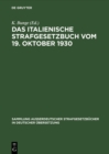 Image for Das italienische Strafgesetzbuch vom 19. Oktober 1930