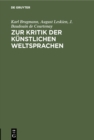 Image for Zur Kritik Der Kunstlichen Weltsprachen