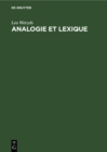 Image for Analogie et Lexique: Le probleme de l&#39;Opacite en Phonologie Generative