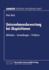 Image for Unternehmensbewertung Bei Akquisitionen: Methoden - Anwendungen - Probleme