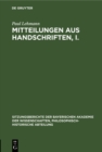 Image for Mitteilungen aus Handschriften, I.