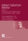 Image for Albert Salomon Werke: Band 1: Biographische Materialien und Schriften 1921-1933