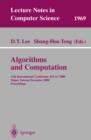 Image for Algorithms and computation: 11th International Conference, ISAAC 2000, Taipei, Taiwan, December 18-20, 2000