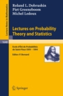 Image for Lectures On Probability Theory and Statistics: Ecole D&#39; Ete De Probabilites De St. Flour Xxiv - 1994