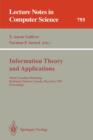 Image for Information Theory and Applications : Third Canadian Workshop, Rockland, Ontario, Canada, May 30 - June 2, 1993. Proceedings
