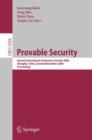 Image for Provable Security : Second International Conference, ProvSec 2008, Shanghai, China, October 30 - November 1, 2008. Proceedings