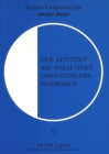 Image for Der «Leittext» als (fach-)textlinguistisches Phaenomen