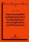Image for Intertextualitaet in Linguistischen Fachaufsaetzen Des Englischen Und Deutschen