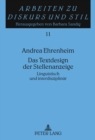 Image for Das Textdesign Der Stellenanzeige : Linguistisch Und Interdisziplinaer