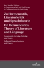 Image for Zu Hermeneutik, Literaturkritik und Sprachtheorie / On Hermeneutics, Theory of Literature and Language