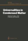Image for Universalities in Condensed Matter : Proceedings of the Workshop, Les Houches, France, March 15–25,1988