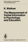 Image for Measurement of Verbal Information in Psychology and Education
