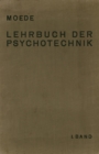 Image for Lehrbuch der Psychotechnik: I. Band