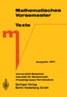 Image for Mathematisches Vorsemester: Texte. Ausgabe 1971