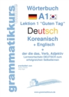 Image for Woerterbuch Deutsch - Koreanisch - Englisch Niveau A1 : Lernwortschatz A1 Lektion 1 &quot;Guten Tag&quot; Sprachkurs Deutsch zum erfolgreichen Selbstlernen fur TeilnehmerInnen aus Korea