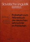 Image for Probeheft Zum Woerterbuch Der Deutschen Lehnwoerter Im Polnischen