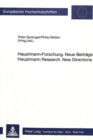 Image for Hauptmann-Forschung. Neue Beitraege Hauptmann Research. New Directions