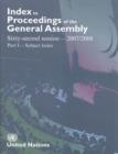 Image for Index to proceedings of the General Assembly : sixty-second session - 2007/2008, Part 1: Subject index