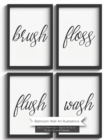 Image for Bathroom Wall Art illustrations : Set of 5 Washroom Decor Art 8x10&quot;- Flush, Floss, Brush, Wash - To be cut out of the book and framed