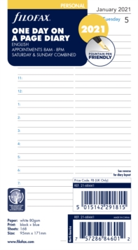 Filofax Personal Day per page English appointments 2021 diary