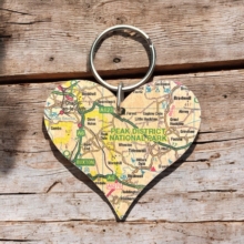 Image for OS Map Wooden Heart Key-ring - Peak District National Park