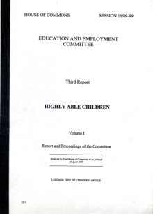 Image for 3rd report [session 1998-99] : highly able children, Vol. 1: Report and proceedings of the Committee