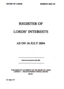 Image for Register of Lords' interests : as on 16 July 2004