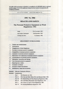 Image for Health and safety  : the Personal Protective Equipment at Work Regulations 1992