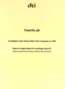 Image for TransTec plc : investigation under section 432 (2) of the Companies Act 1985, report by Hugh Aldous FCA and Roger Kaye QC (inspectors appointed by the Secretary of State for Trade and Industry)