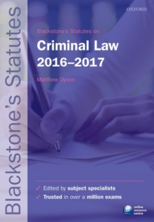 Image for Blackstone's Statutes on Criminal Law 2016-2017