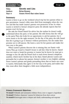 Literacy World Comets Stage 2: Secrets and Lies Guided Reading Card Framework Ed
