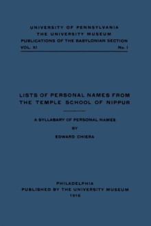 Lists of Personal Names from the Temple School of Nippur