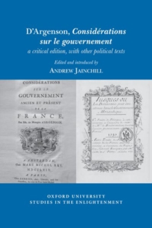 Image for D’Argenson, Considerations sur le gouvernement, a critical edition, with other political texts