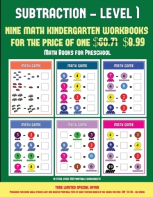 Image for Math Books for Preschool (Kindergarten Subtraction/taking away Level 1) : 30 full color preschool/kindergarten subtraction worksheets that can assist with understanding of math (includes 8 additional 