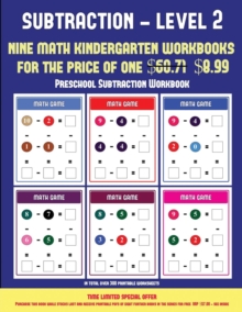 Image for Preschool Subtraction Workbook (Kindergarten Subtraction/taking away Level 2) : 30 full color preschool/kindergarten subtraction worksheets (includes 8 printable kindergarten PDF books worth $60.71)