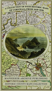 Cornwall 1611 – 1836 – Fold Up Map that features a collection of Four Historic Maps, John Speed’s County Map 1611, Johan Blaeu’s County Map of 1648, Thomas Moules County Map of 1836 and Robert Dawson’s Reform Act Plan of Truro 1831. The maps are surrounded by Cornwall’s Historic Buildings.