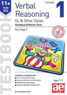 Image for 11+ Verbal Reasoning Year 3/4 GL & Other Styles Testbook 1 : Standard 20 Minute Tests