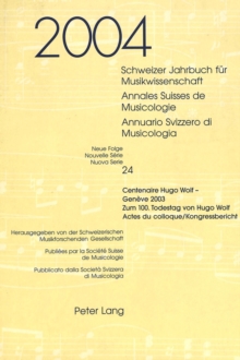 Schweizer Jahrbuch fuer Musikwissenschaft- Annales Suisses de Musicologie- Annuario Svizzero di Musicologia