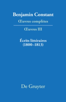 Image for Ecrits litteraires (1800-1813)