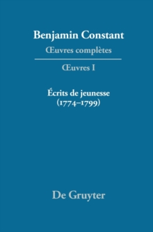 Image for OEuvres completes, I, Ecrits de jeunesse (1774-1799)