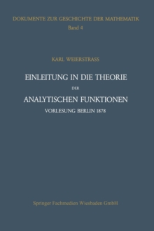 Image for Einleitung in die Theorie der analytischen Funktionen
