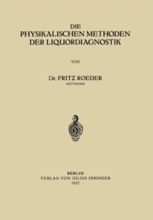 Image for Die Physikalischen Methoden der Liquordiagnostik