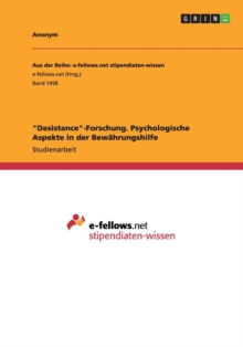 Image for "Desistance"-Forschung. Psychologische Aspekte in der Bewahrungshilfe