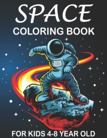Image for space coloring book for kids 4-8 year old : Space Surfer - Astronaut Collecting Stars and Outer Space Doodle Shuttle Flying With the Planet and Satellite Cartoon Icon Illustration